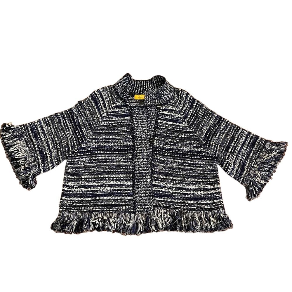 St. John Collection Lofty Floats 3/4 Sleeve Knit Jacket Blue White Size XL - Picture 11 of 11